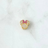 Herraje Ratón Moño 0.85gr / 1cm / Circones Blancos Y Fucsias Oro Amarillo 18K ©