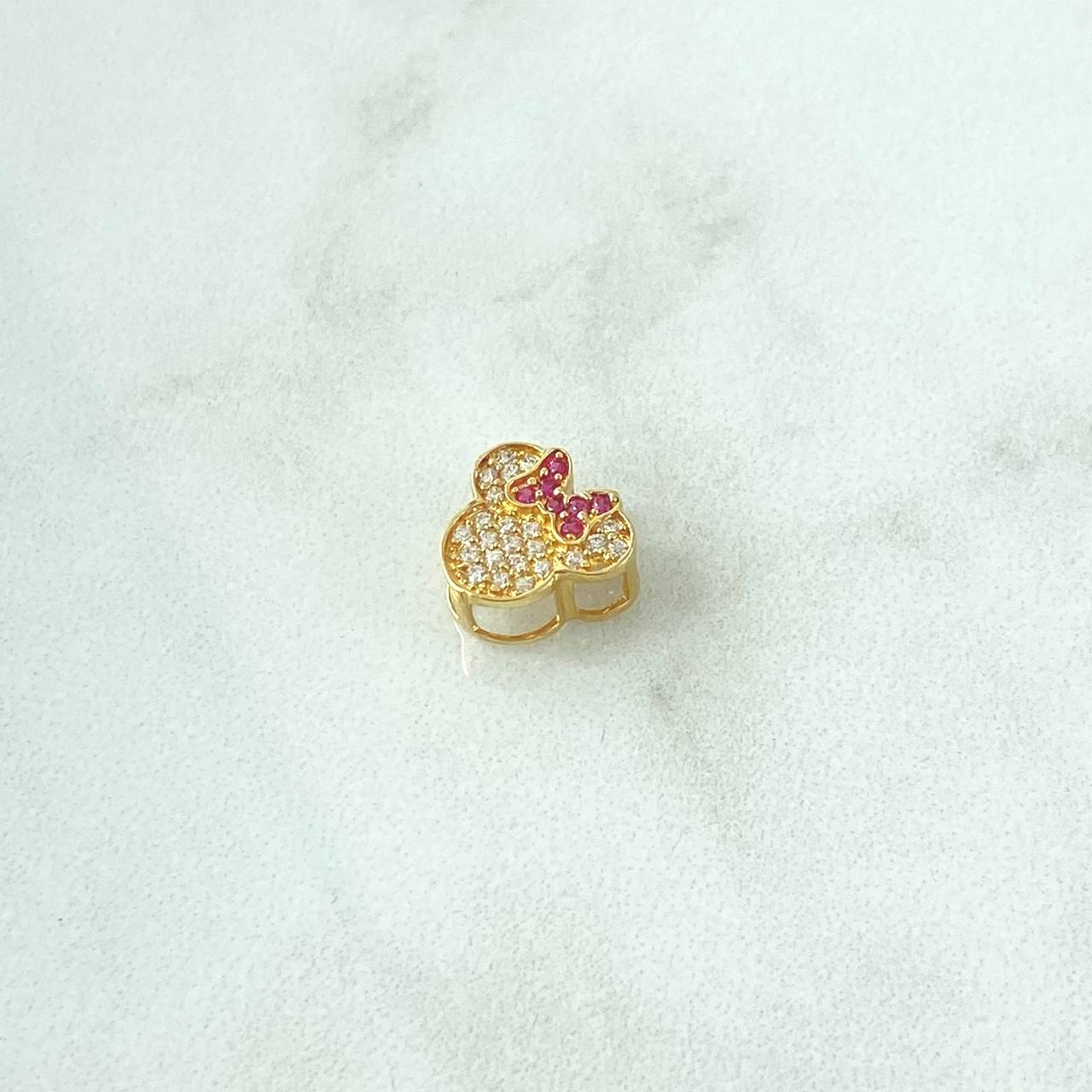 Herraje Ratón Moño 0.85gr / 1cm / Circones Blancos Y Fucsias Oro Amarillo 18K ©