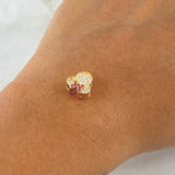 Herraje Ratón Moño 0.85gr / 1cm / Circones Blancos Y Fucsias Oro Amarillo 18K ©