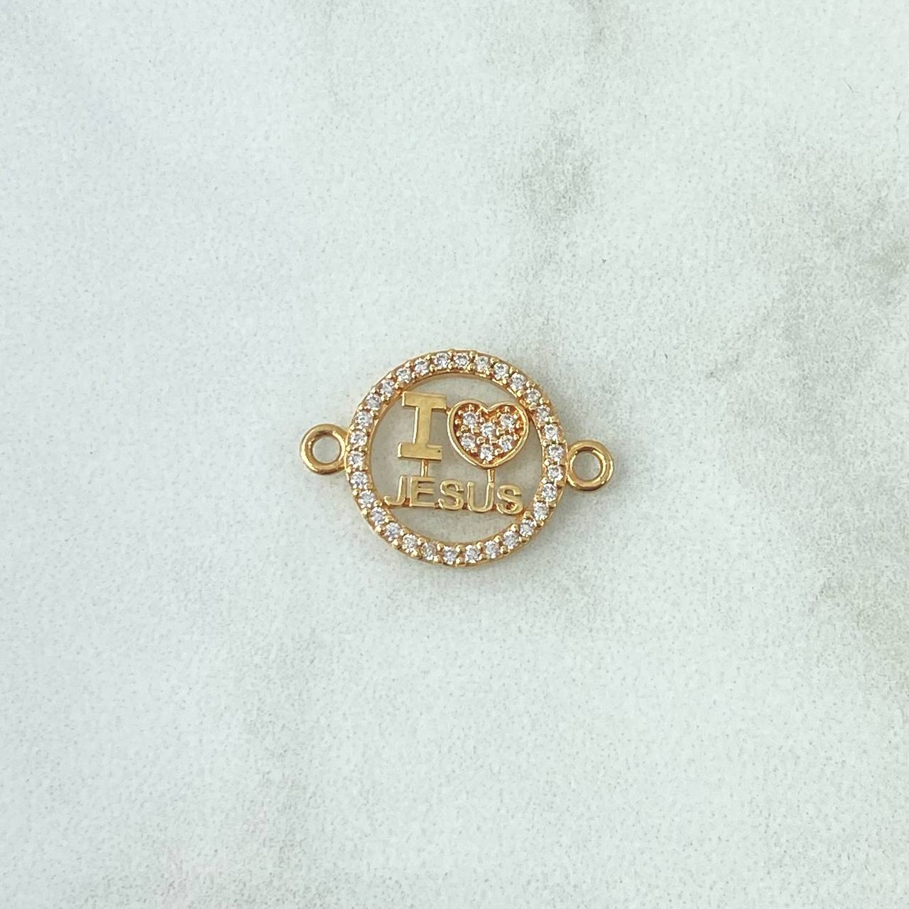 Herraje " I Love Jesus " 1.25gr / 1.8cm / Circones Blancos Oro Amarillo 18K ©