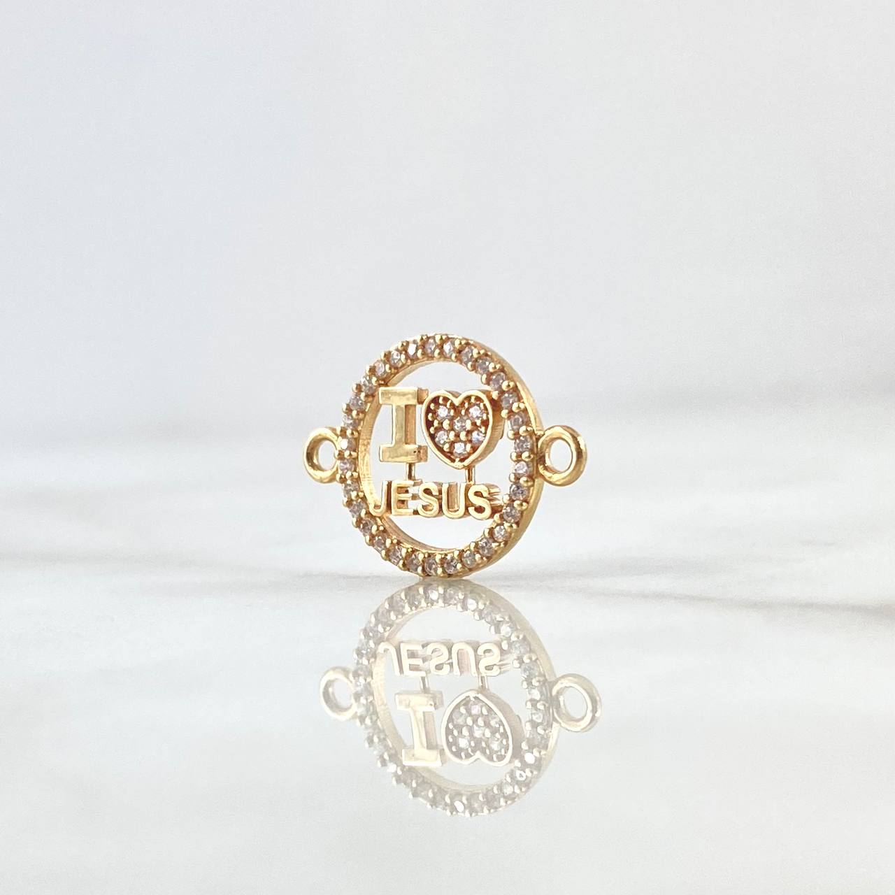 Herraje " I Love Jesus " 1.25gr / 1.8cm / Circones Blancos Oro Amarillo 18K ©