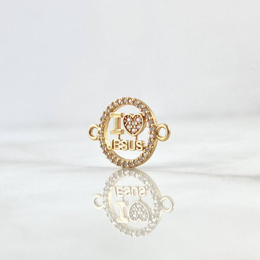 Herraje " I Love Jesus " 1.25gr / 1.8cm / Circones Blancos Oro Amarillo 18K ©