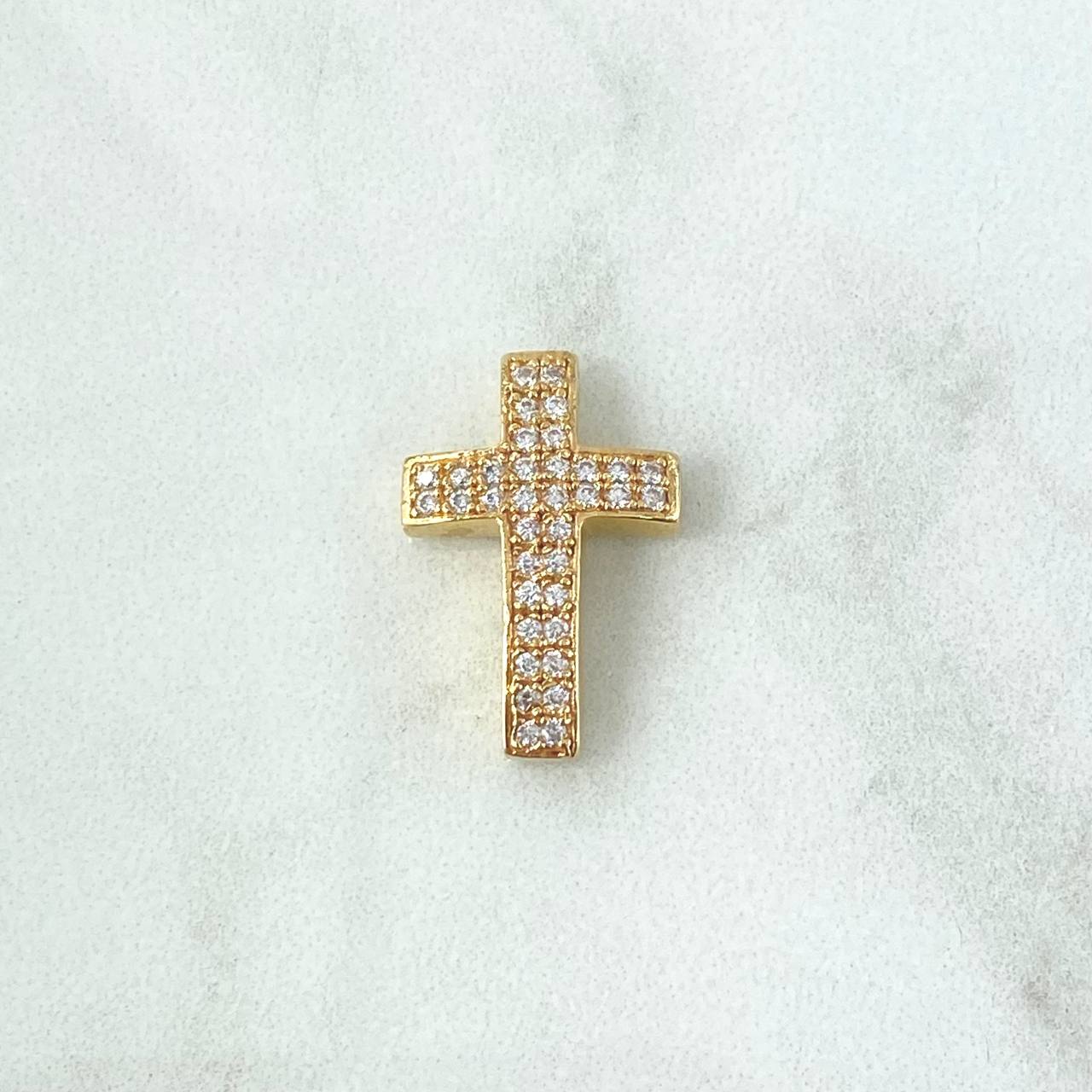 Herraje Cruz Gruesa 2.65gr / 2cm / Circones Blancos Oro Amarillo 18K ©
