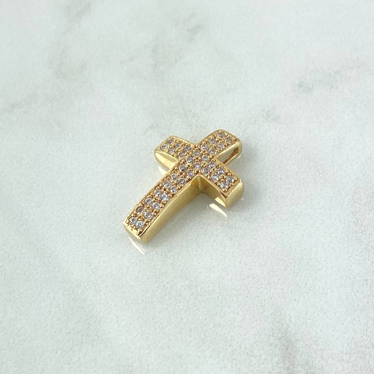 Herraje Cruz Gruesa 2.65gr / 2cm / Circones Blancos Oro Amarillo 18K ©