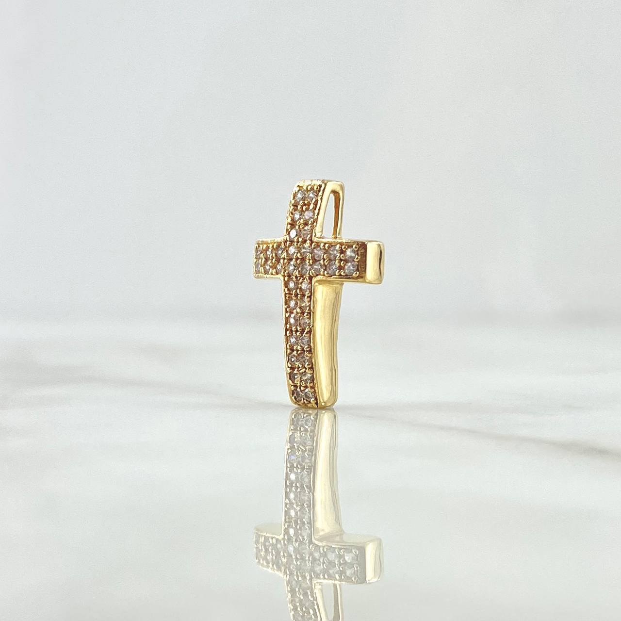 Herraje Cruz Gruesa 2.65gr / 2cm / Circones Blancos Oro Amarillo 18K ©