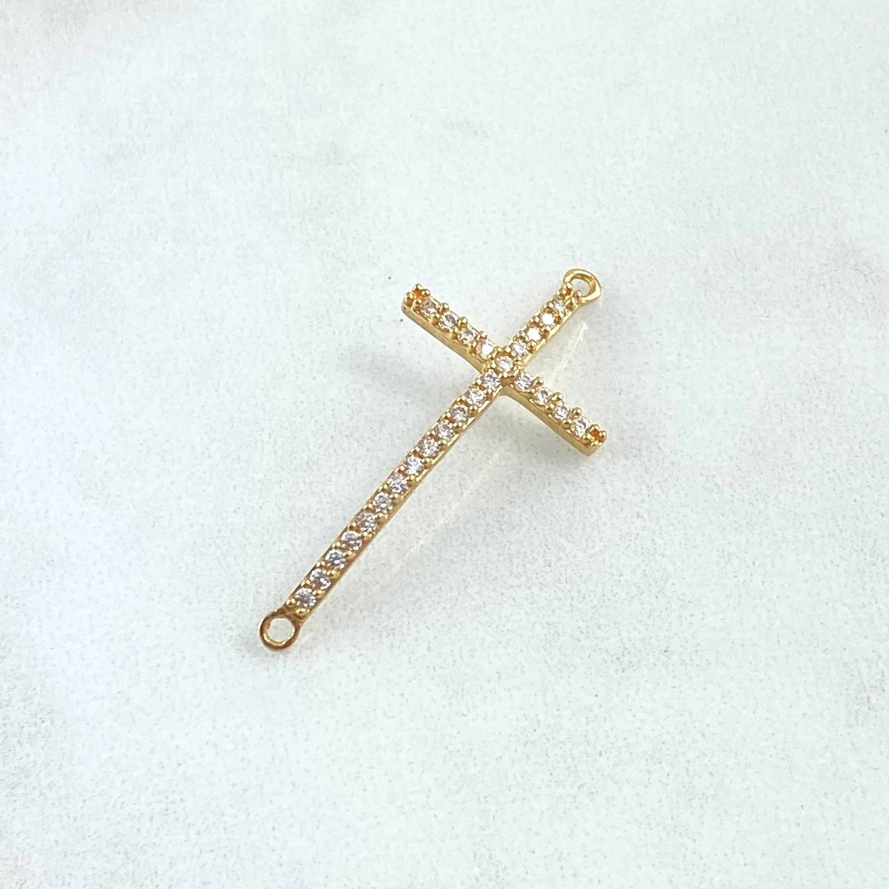 Herraje Cruz Curva 1.2gr / 3.2cm / Circones Blancos Oro Amarillo 18K ©