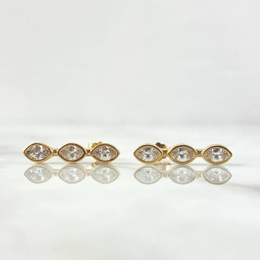 Topos Trio De Ojos 3.3gr / 2.1cm / Circones Blancos  Oro Amarillo 18K ©