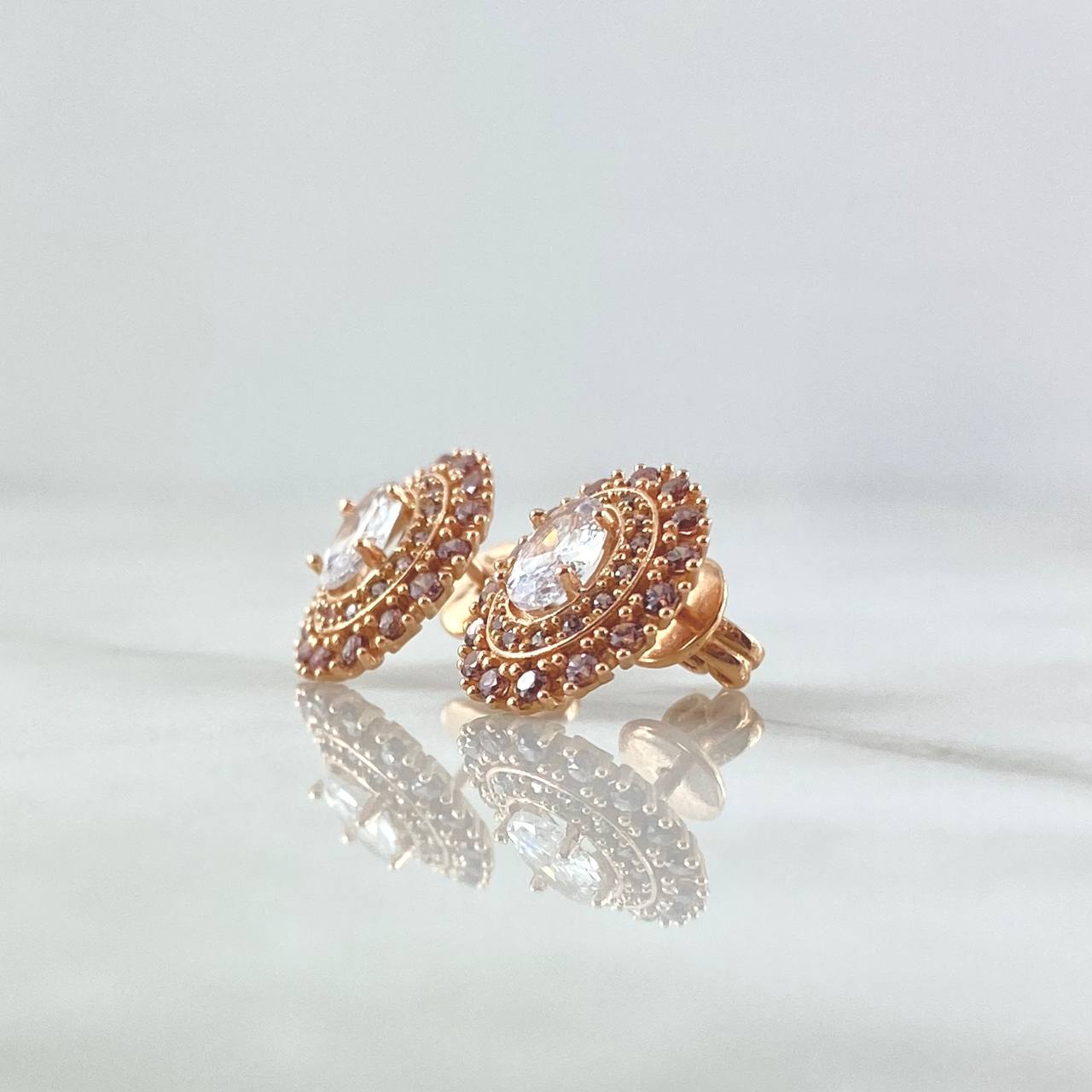 Topos Halo En Ovalo 4.2gr / 1.4cm / Circones Blancos Y Rosas Oro Rosa 18K ©