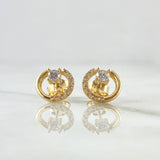 Topos Aro Medio Tupido Solitario 1.7gr / 9mm Circones Blancos Oro Amarillo 18K *