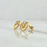 Topos Aro Medio Tupido Solitario 1.7gr / 9mm Circones Blancos Oro Amarillo 18K *