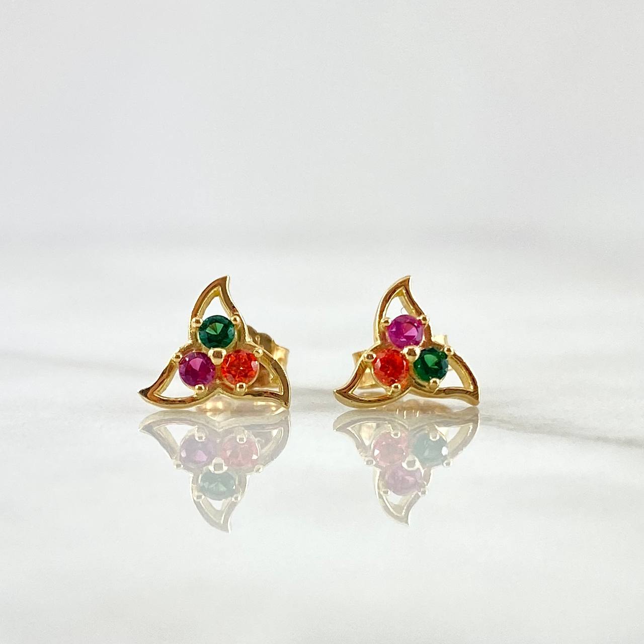 Topos Molino 1.3gr / 8mm Circon Verde Rosa Y Naranja Oro Amarillo 18K *