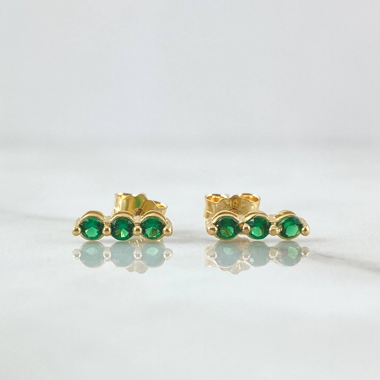 Topos Triple Ovalo 1.1gr / 1cm / Circones Verdes Oro Amarillo 18K *