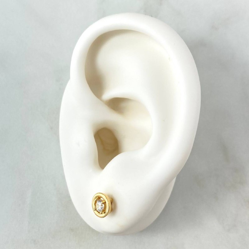 Topos Solitario En Aro Cuatro Garras 1.6gr / 6mm Circon Blanco Oro Amarillo 18K *