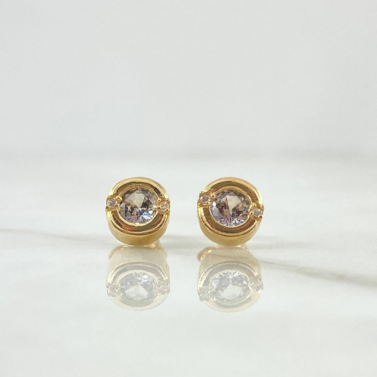 Topos Soliario En Aro Dividido 1.95gr / 7mm Circon Blanco Oro Amarillo 18K *