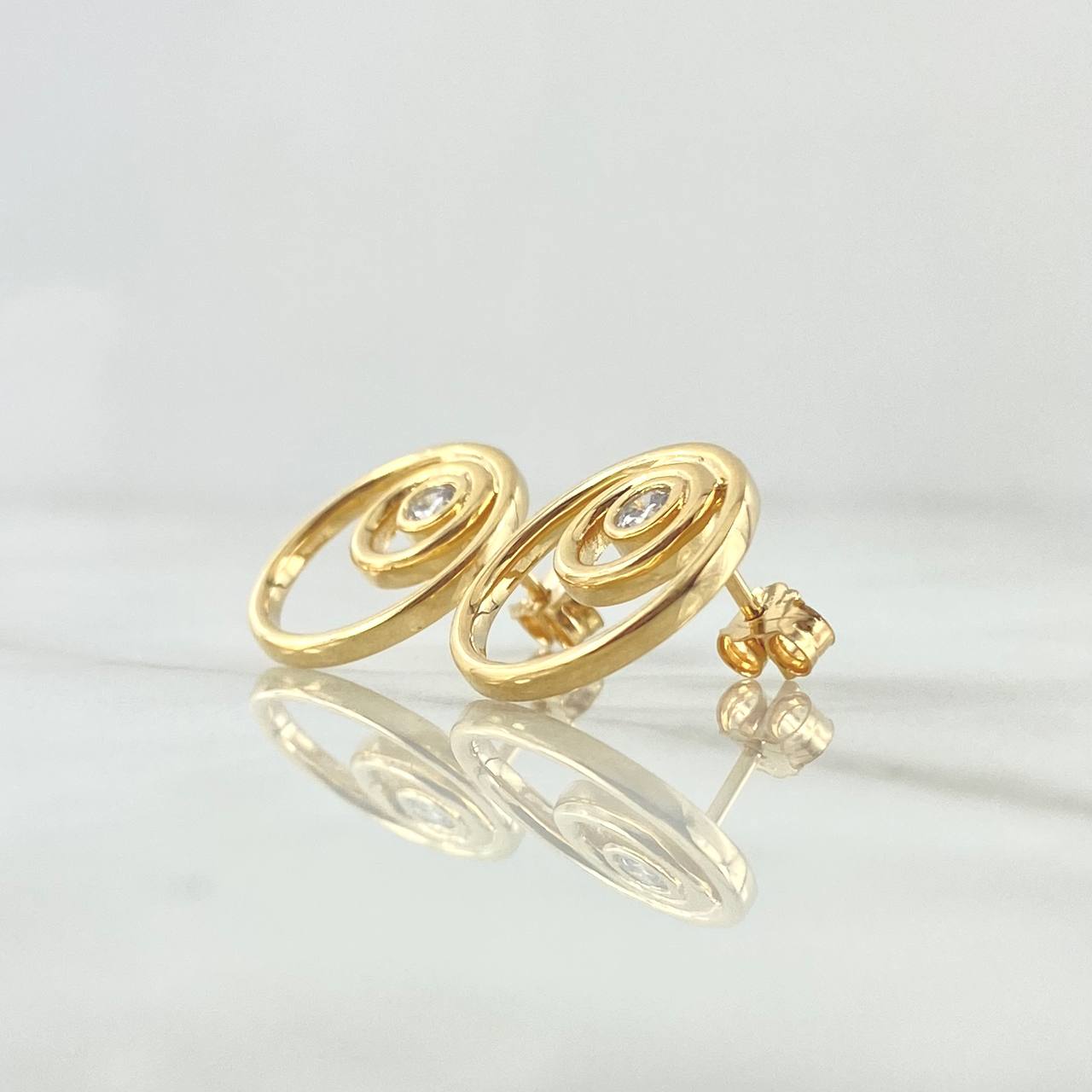 Topos Doble Aro 4.5gr / 1.6cm / Circon Blanco Oro Amarillo 18K *
