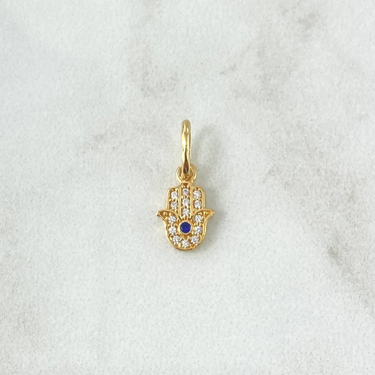 Dije Mano Hamsa 0.75gr / 1.6cm / Circones Blancos Azul Rey Oro Amarillo 18K