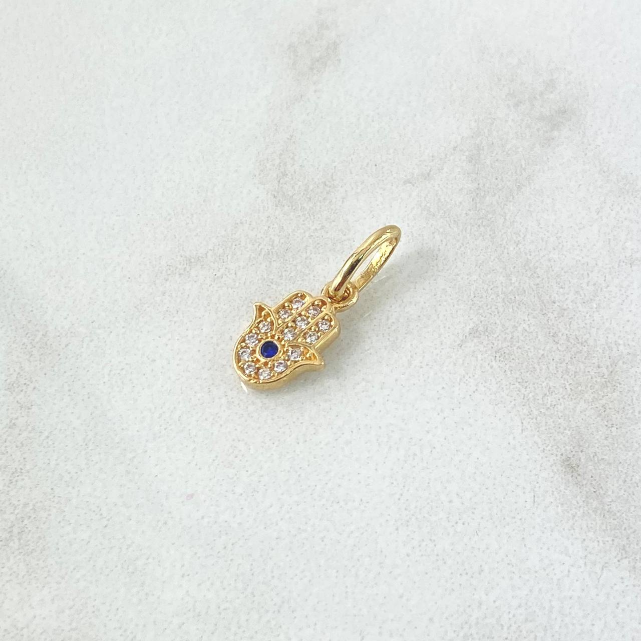 Dije Mano Hamsa 0.65gr / 1.6cm / Circones Blancos Azul Rey Oro Amarillo 18K