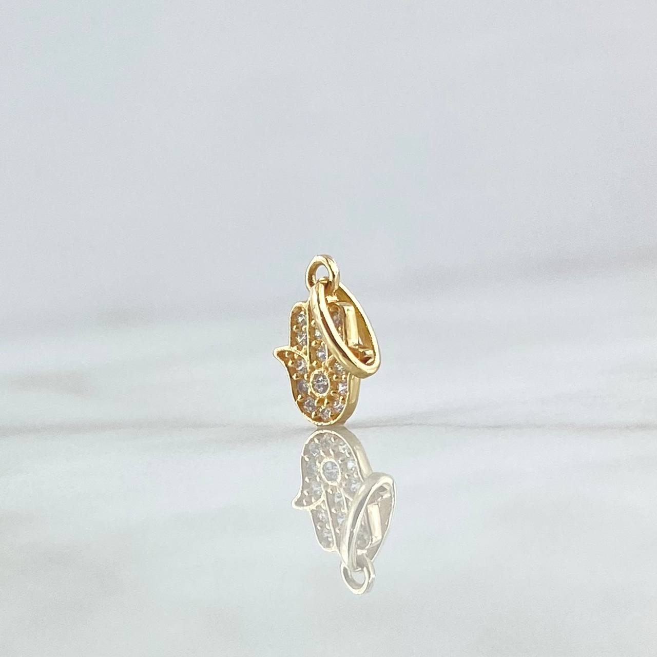 Dije Mano Hamsa 0.55gr / 1.6cm / Circones Blancos Oro Amarillo 18K
