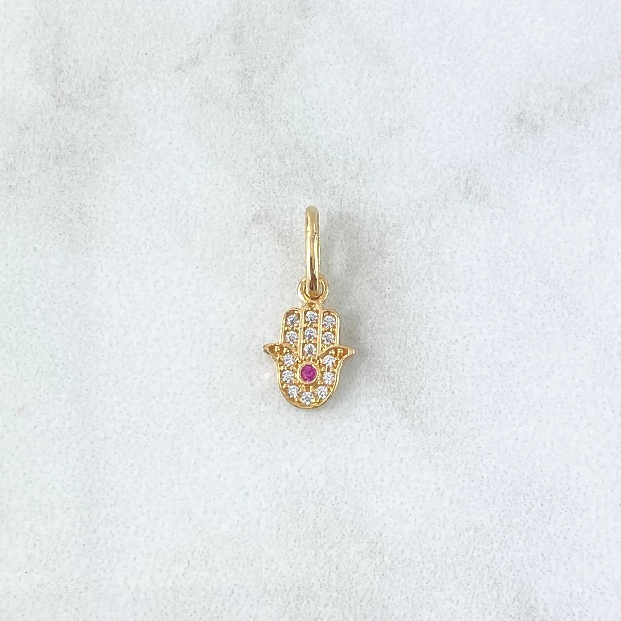 Dije Mano Hamsa 0.6gr / 1.6cm / Circones Blancos Fucsia Oro Amarillo 18K