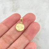 Dije Espiritu Santo Medalla Troquelada 0.6gr / 1.9cm / Mate Liso Cargador Bordeado Oro Amarillo 18K