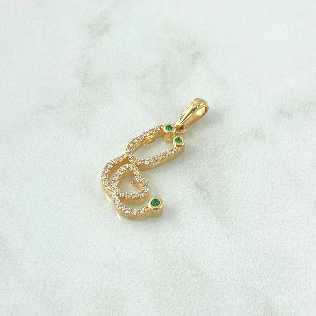 Dije Estetoscopio 2.3gr / 2.8cm / Circones Blancos Verdes Oro Amarillo 18K *