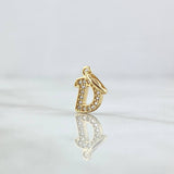 Dije Letra D Silueta 0.7gr / 1.6cm / Circones Blancos Oro Amarillo 18K