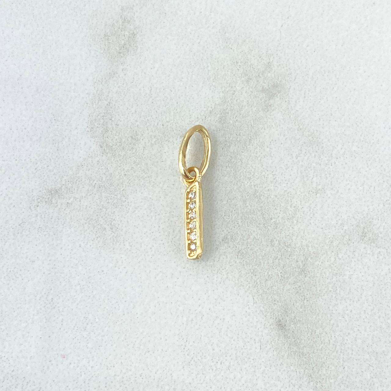 Dije Letra I Cursiva 0.4gr / 1.7cm / Circones Blancos Oro Amarillo 18K