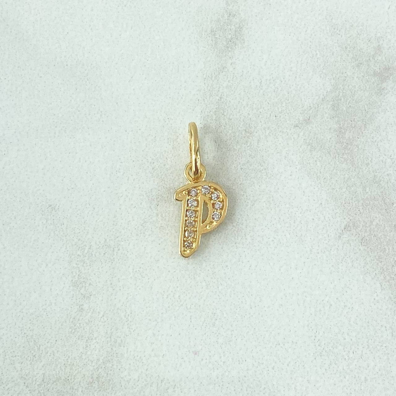 Dije Letra P Silueta 0.6gr / 1.6cm / Circones Blancos Oro Amarillo 18K