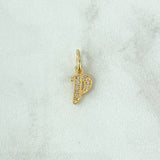 Dije Letra P Silueta 0.6gr / 1.6cm / Circones Blancos Oro Amarillo 18K
