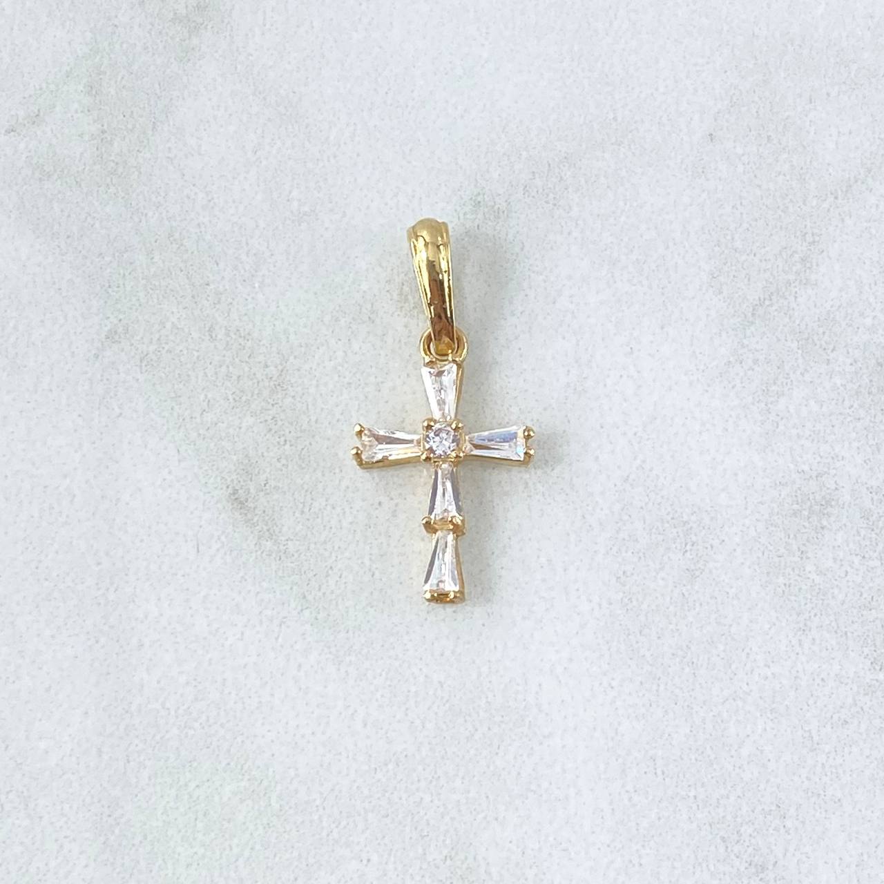 Dije Cruz Escalada 0.95gr / 2.2cm / Circones Blancos Oro Amarillo 18K