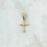 Dije Cruz Flecha 0.5gr / 2cm / Circones Blancos Oro Amarillo 18K