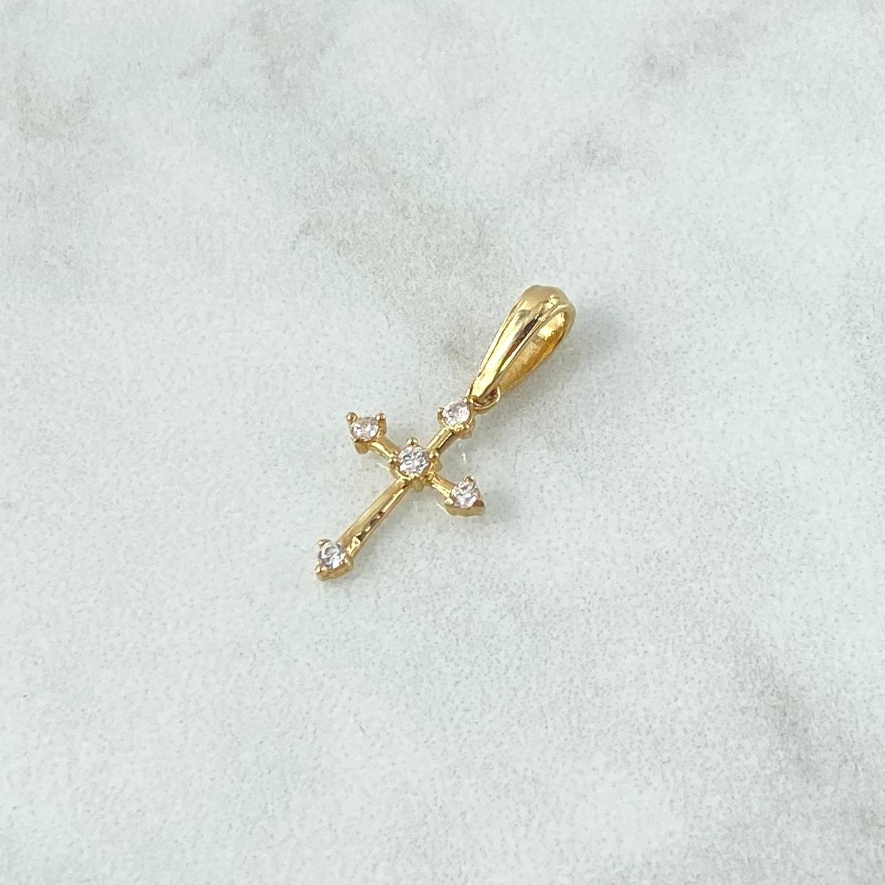 Dije Cruz Flecha 0.6gr / 2cm / Circones Blancos Oro Amarillo 18K *