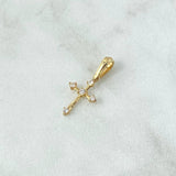 Dije Cruz Flecha 0.6gr / 2cm / Circones Blancos Oro Amarillo 18K *