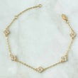Pulso Aro Seguido Flores Graduable 3.2gr / 15cm-18cm / 1.5mm Borde Texturizado Circones Blancos Oro Amarillo 18K *