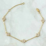 Pulso Aro Seguido Flores Graduable 3.2gr / 15cm-18cm / 1.5mm Borde Texturizado Circones Blancos Oro Amarillo 18K *