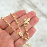 Rosario Virgen Milagrosa 10.55gr / 52.5cm / 4mm-5mm Bolas Diamantadas Cruz Cristo Bordeada Oro Amarillo 18K *