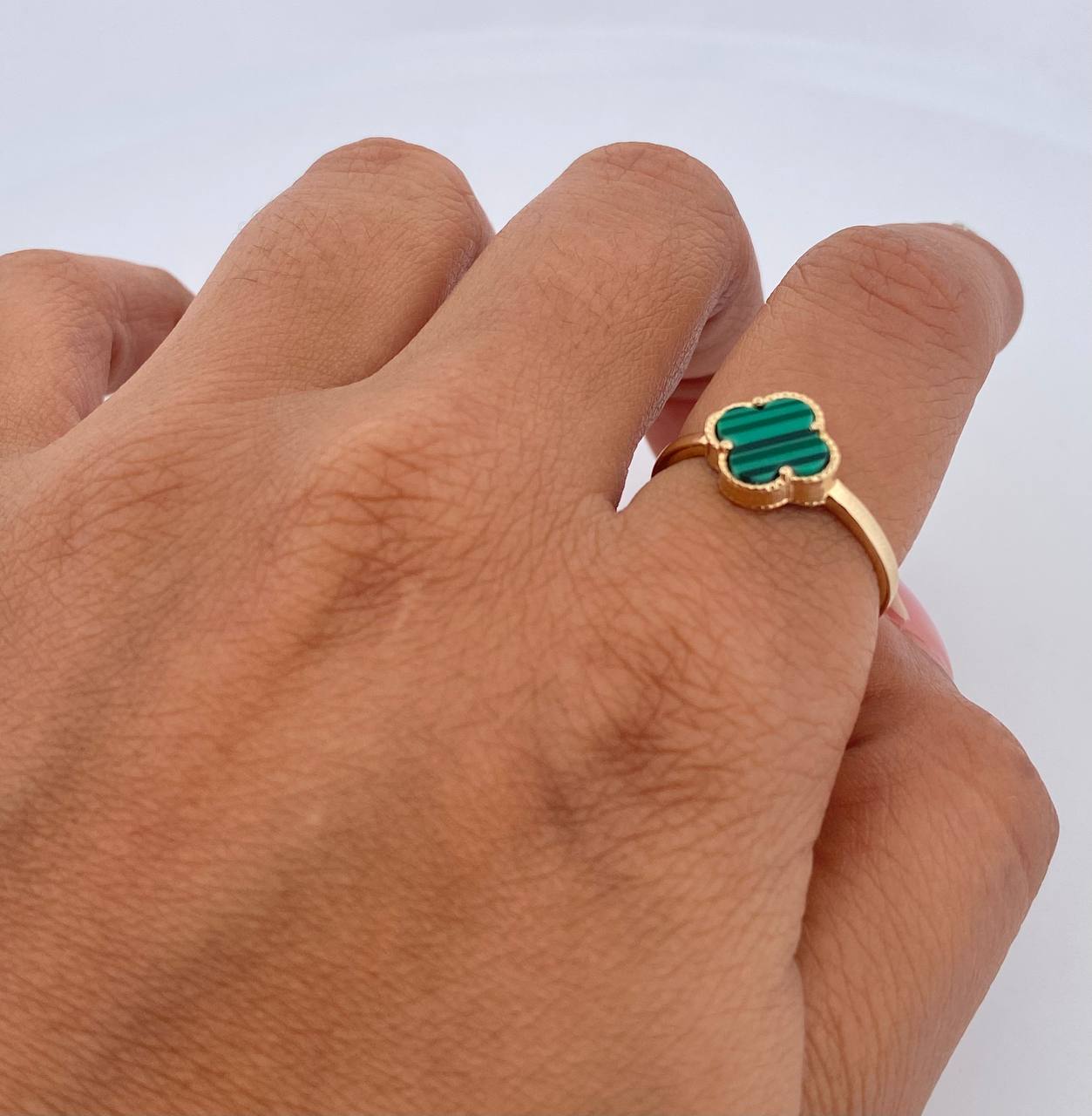 Anillo Trebol 1.95gr / T7 / Malaquita Verde Oro Amarillo 18K $