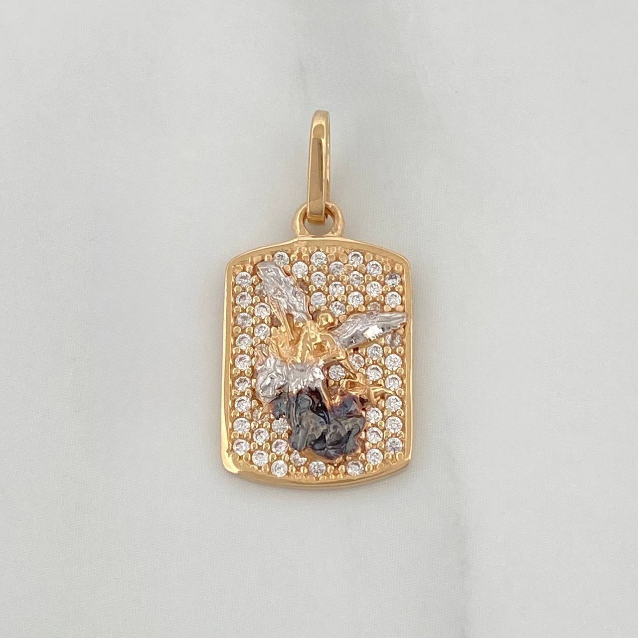 Dije Placa San Miguel Arcangel 2.15 g / 2.2 cm Tres Oros 18K