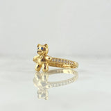 Anillo Oso En Media Churumbela 2.4gr / T7 1/2 / Ojos Azules Circones blancos Oro Amarillo 18K *
