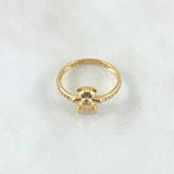 Anillo Oso En Media Churumbela 2.4gr / T7 1/2 / Ojos Azules Circones blancos Oro Amarillo 18K *