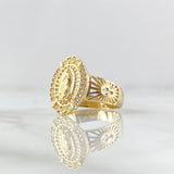 Anillo Virgen De Guadalupe Marco Filigrana 3.55gr / T5 3/4 / Circones Blancos Oro Amarillo 18K