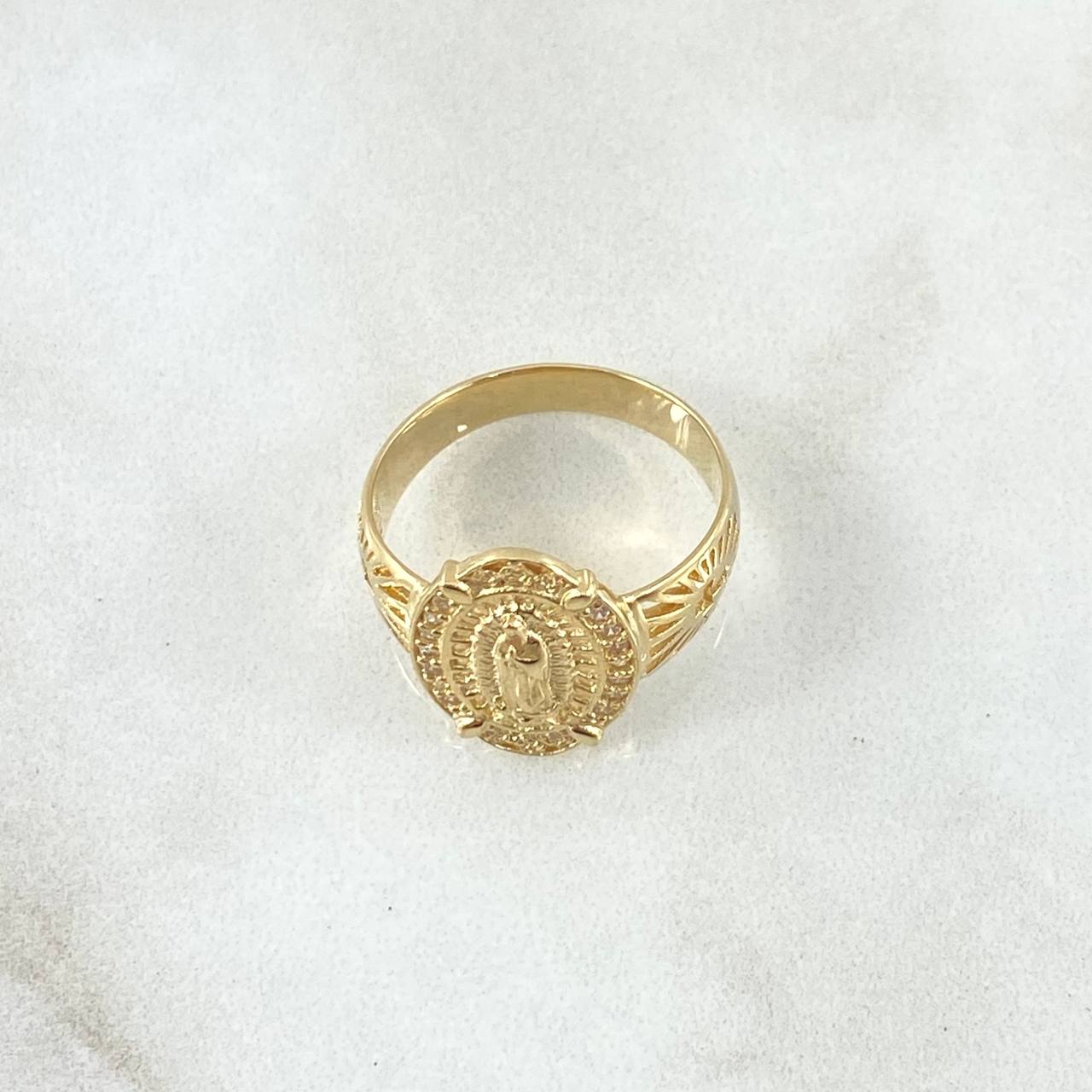 Anillo Virgen Guadalupe Marco Filigrana 3.75gr / T5 1/4 / Cruz Silueta Oro Amarillo 18K ©
