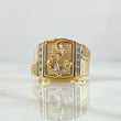 Anillo Ancla 9.25gr / T10 1/2 / Circones Blancos Y Verdes Dos Oros Amarillo Blanco 18K *