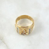 Anillo Ancla 9.25gr / T10 1/2 / Circones Blancos Y Verdes Dos Oros Amarillo Blanco 18K *