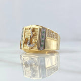Anillo Ancla 9.25gr / T10 1/2 / Circones Blancos Y Verdes Dos Oros Amarillo Blanco 18K *