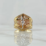 Anillo Cruz Cristo Puntas Triangulares 11.5gr / T9 3/4 / Circones Blancos Tres Oros 18K *