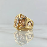 Anillo Cruz Cristo Puntas Triangulares 11.5gr / T9 3/4 / Circones Blancos Tres Oros 18K *
