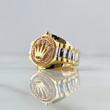 Anillo Sello Correa Corona RX 7gr / T8 3/4 / Circones Blancos Tres Oros 18K
