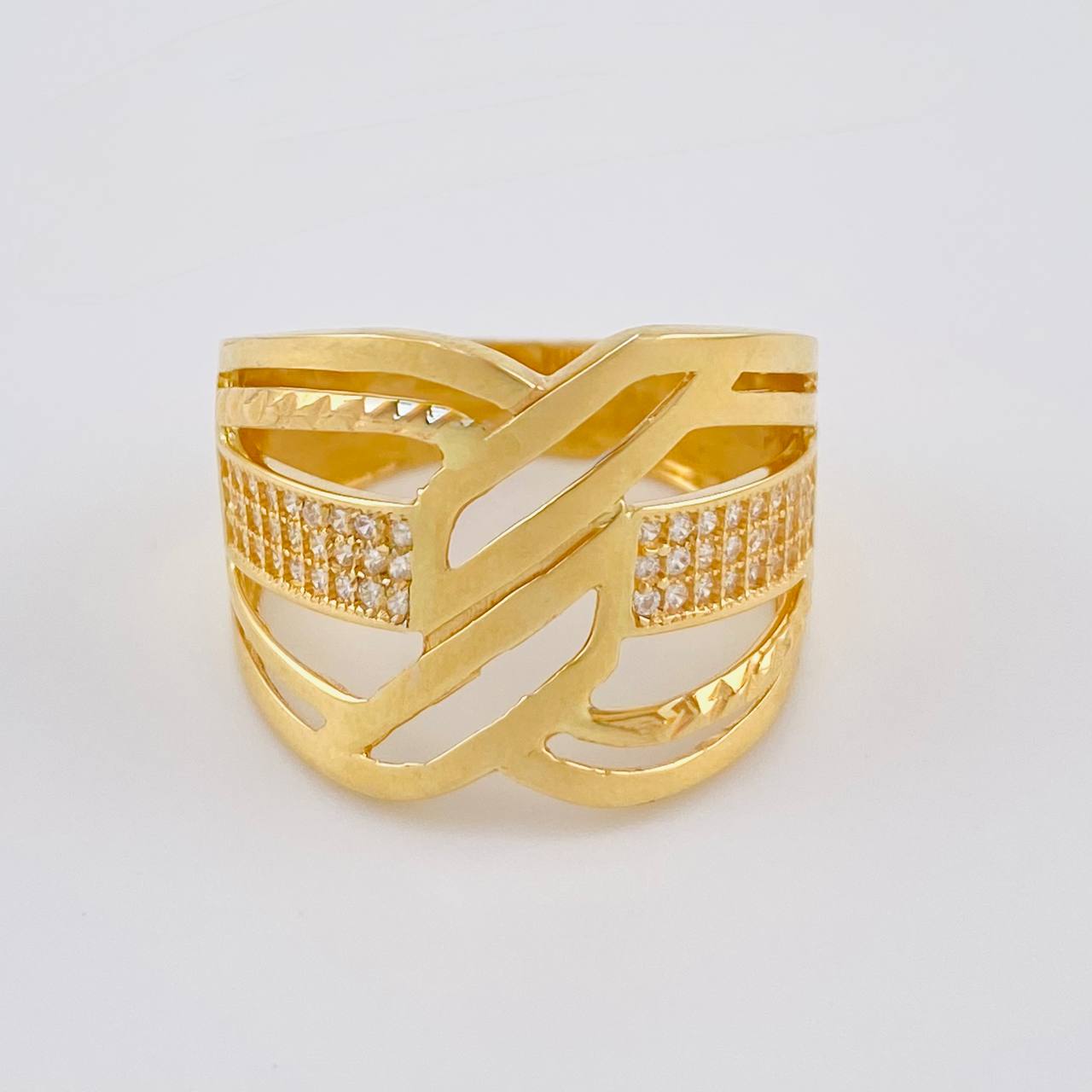 Anillo Corset Carril Perpenticular 4.85 g / T8 Oro Amarillo 18K
