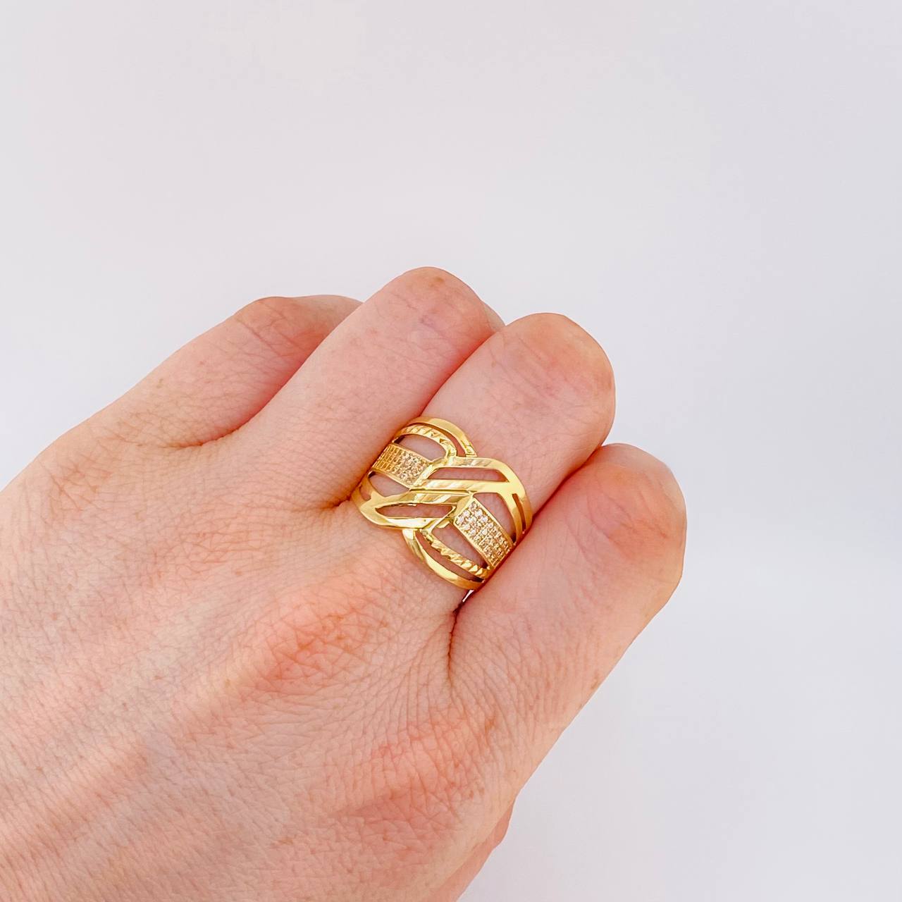 Anillo Corset Carril Perpenticular 4.85 g / T8 Oro Amarillo 18K